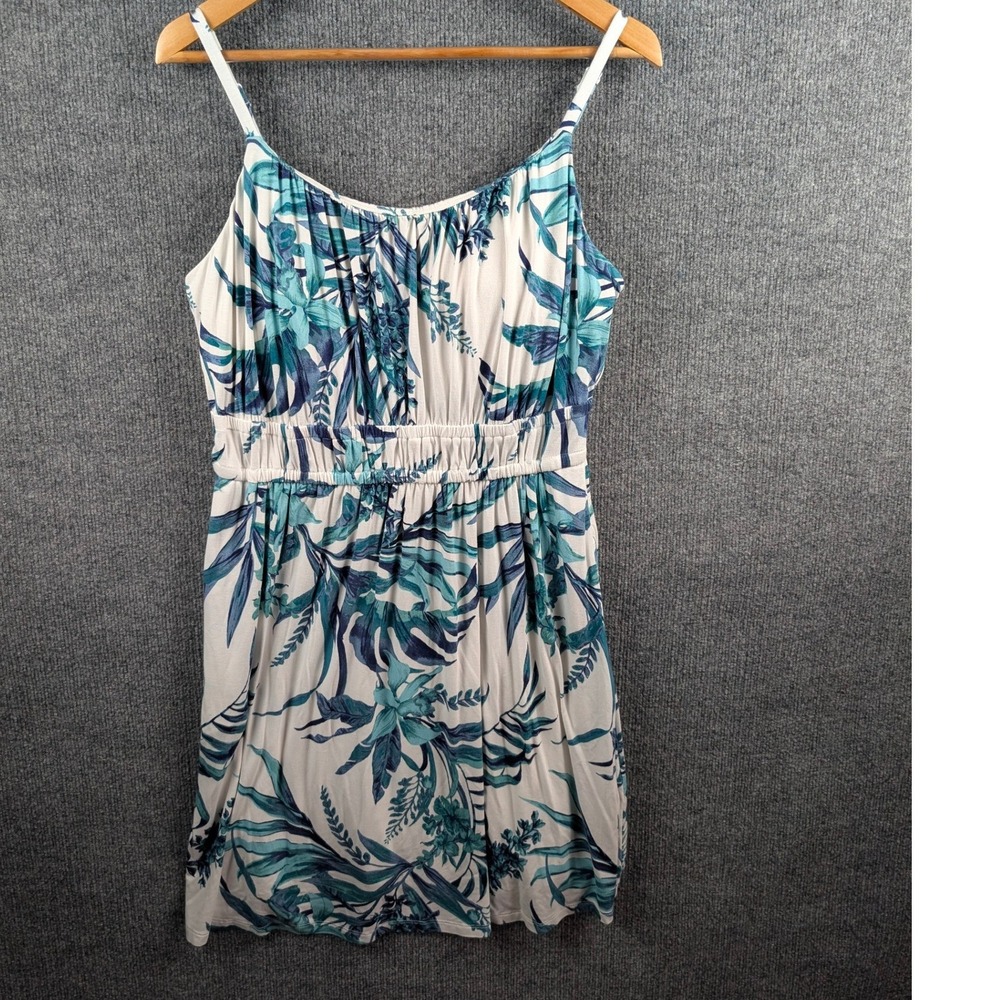 Soma Paradiso Short Bra Dress XL Tropical Palm Print Shelf Bra Pockets Jersey